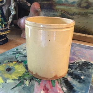 French Antique Provence Yellow Confiture Pottery Pot Container