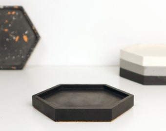 Concrete Hexagon Small Tray | Handmade Scandinavian Jesmonite Hexagon Small Tray | Robust Minimal Round Decorative Homeware Tray