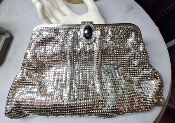 Vintage Whiting & Davis Silver Metal Mesh Purse E… - image 1