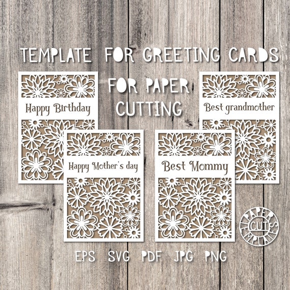 Download Set Of Greeting Card Templates For Laser Cutting Stencil Etsy