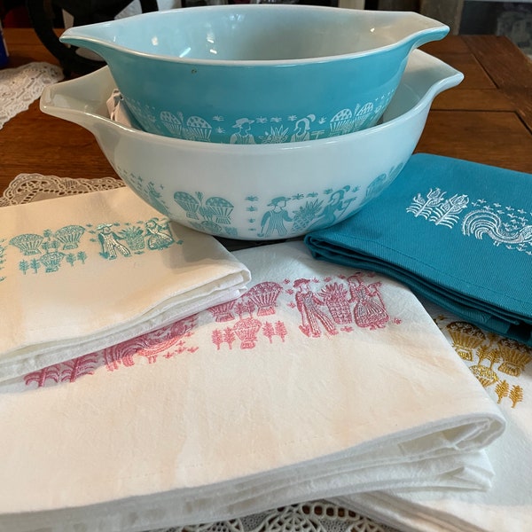 Pyrex Butterprint Embroidered Kitchen Towels *New Color"