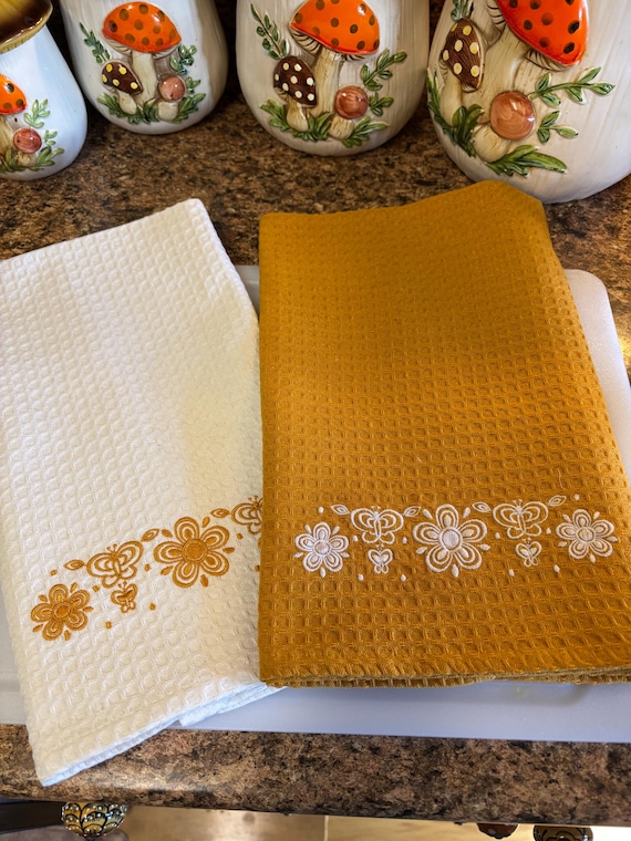 Corelle Butterfly Gold (1970 design) Embroidered towel Set of 2