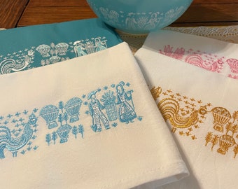 Pyrex Butterprint Embroidered Kitchen Towels *New Color"
