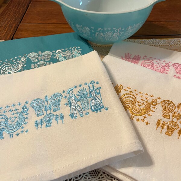 Pyrex Butterprint Embroidered Kitchen Towels *New Color"