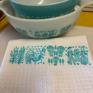 Butterprint Embroidered Towel to complement your Pyrex Collection
