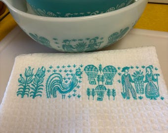 Butterprint Embroidered Towel to complement your Pyrex Collection