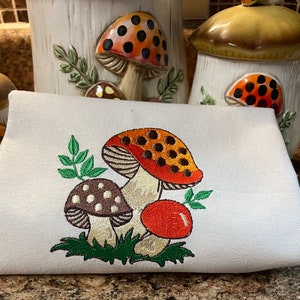 On Sale- Merry Mushrooms (Embroidered) with 3 mushrooms 4 different towels