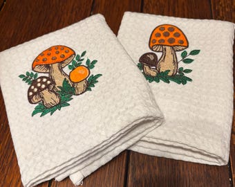 Merry Mushroom Kitchen Embroidered Towels set of 2 (Assorted Color Sets)