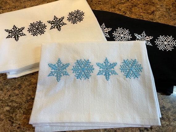 Pyrex Snowflakes (3 different colors) Kitchen Towels (embroidered)