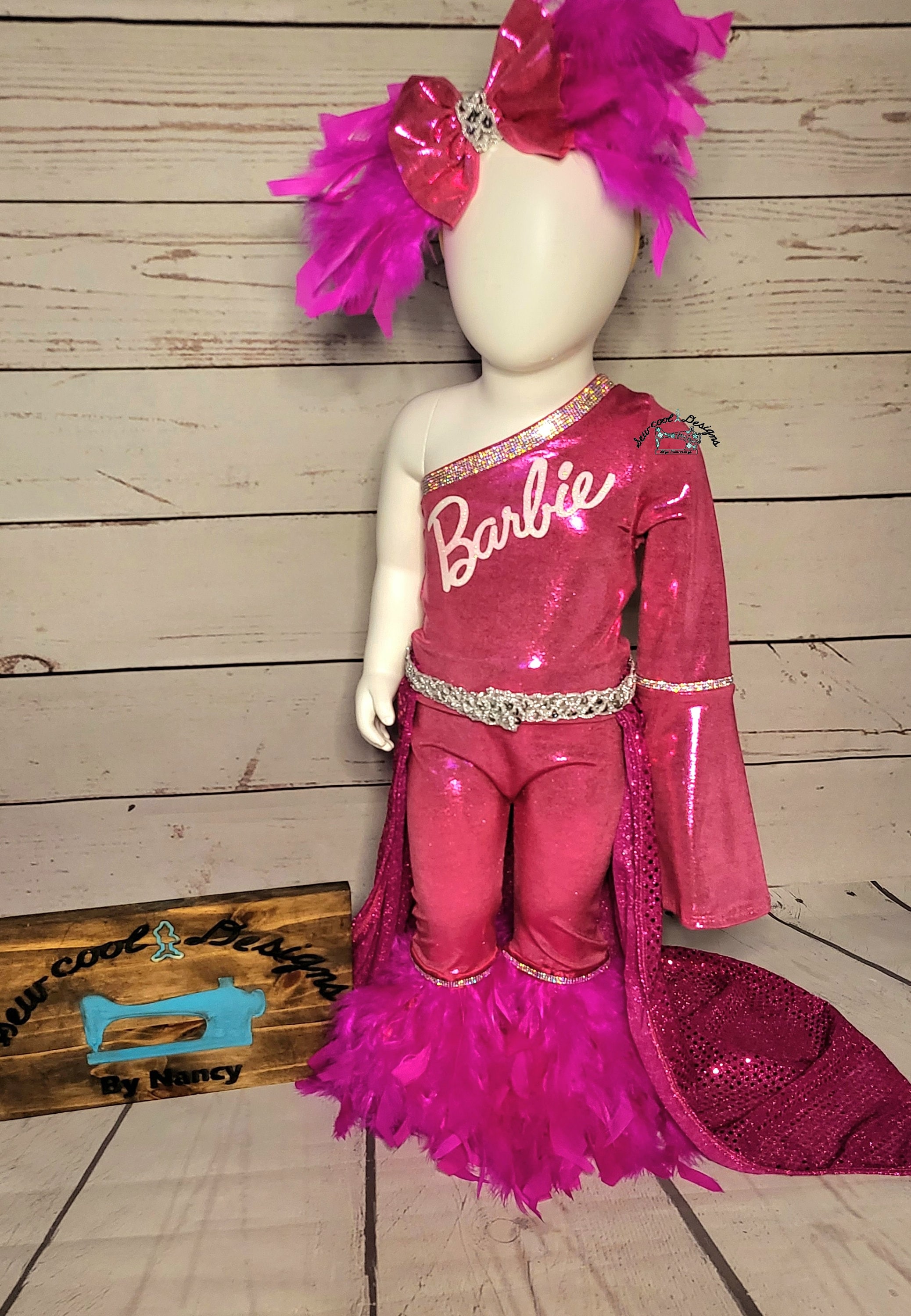 Barbie Feather Pageant Jumpsuit With Sequin Detachable Train and 5inch  Feather Bow on Nylon 