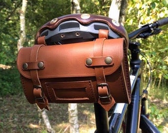 Bike leather bag, Bike tool bag, Brown leather, Handmade leather bag, Vegetable tanned,Hand stitched, Gift for biker, Customize