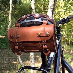 Bike leather bag, Bike tool bag, Brown leather, Handmade leather bag, Vegetable tanned,Hand stitched, Gift for biker, Customize