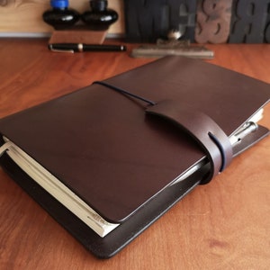 Midori  A5 thick spine Leather Cover Traveler&#39;s Notebook  Sketcher Writer Planner, Premium thick leather vegetable tanned for a great patina