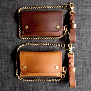 Cartera de piel para motero, con cadena y llavero, Regalo personalizable, Motero, Camionero, Festivalero, Latón macizo
