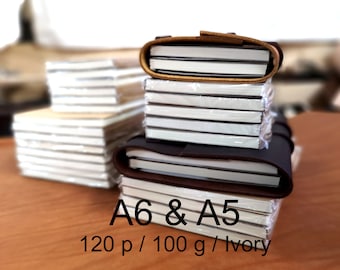 120p Ivory paper, Notebooks size A6 and A5, 100g paper, Sketching, Art journal, Personal Journal, for our Refillable leather Covers