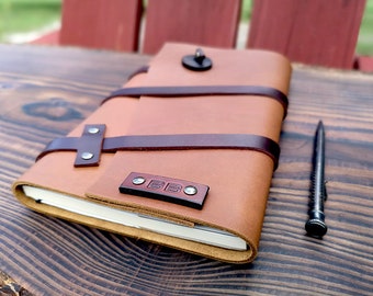 Large Leather Journal, for 21 x 14 cm thick notebooks, Tan color, Customize Cover Monogram Diary Art Journal Travel Sketching Refillable