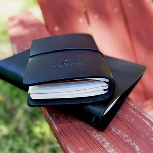 Couverture Cuir Noir pour Carnets A6 et Carnets A5, Couverture rechargeable cuir Extra, Midori, Bullet journal, Planner Personnalisable