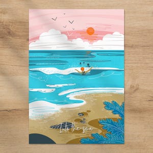 Lámina artística de natación en el mar: decoración de pared costera para nadadores salvajes