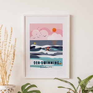 Sea swimming print wild swimmer wall art sea swimmer gift image 1