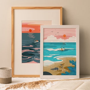 Set of two sea swimming prints A4 unframed