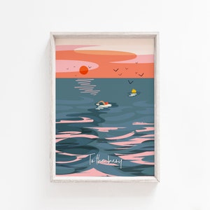 To the buoy - Sea swimming - poster print A4 and mini print A5 - Wanderlust