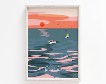 To the buoy - Sea swimming - poster print A4 and mini print A5 - Wanderlust