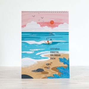 Coastal wall calendar 2024 - Double page monthly illustrated calendar