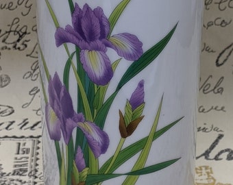 Otagiri Japan Oval 8&quot; Flower Vase|Gibson Greeting Cards Design|Purple Irises|Blue Bird|Oval Vase