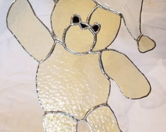 ステンドグラス テディベア サンキャッチャー/ハンドメイド ガラスアート/ガラス ベア ウィンドウアート