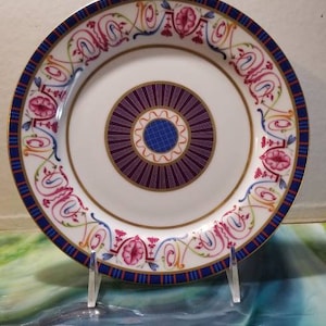 Vintage French Limoges Arabesques 8&quot; Inch Plate,Ancienne Manufacture Royal de Limoges,France,Decorative Plate, Fine China,Navy/Pink Plate