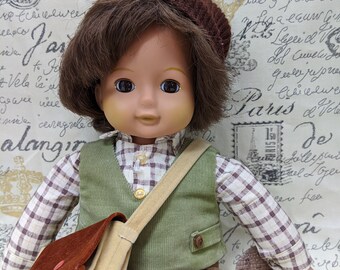 Vintage Sala & Berg|Sekiguchi Doll|1984 Vinyl Doll|Corduroy|Flannel|Messenger Bag|1980&#39;s Doll