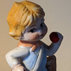 Vintage Jasco Little Luvkins/Child with Puppy/Red Apples Figurine/Tealight/Candle Holder/1978