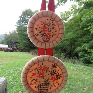 Vintage Hand made cross stitch/needle work wall hanging/Orange, Coral, brown and yellow flowers