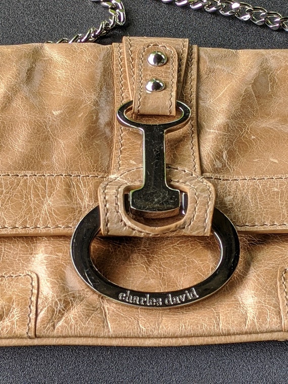 Charles David Vintage purse silver Chain strap distress Leather look vintage Fashion Accessory