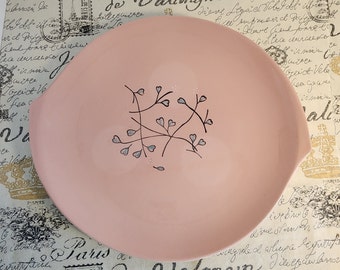 Blue Ridge Potteries Inc サービング プラッター/釉下彩陶器/ヴィンテージ セラミック プレート/ピンク プレート/レトロ装飾/手描き釉下彩デザイン