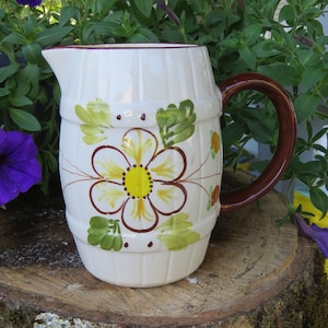 Vintage Small Pitcher/Made In Portugal/Yellow Flower Design/Kitchen Decor/Serveware