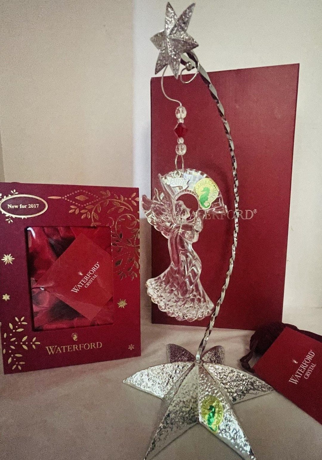 Waterford Crystal Angel Ornament With Enhancer on Silver Star Metal ...