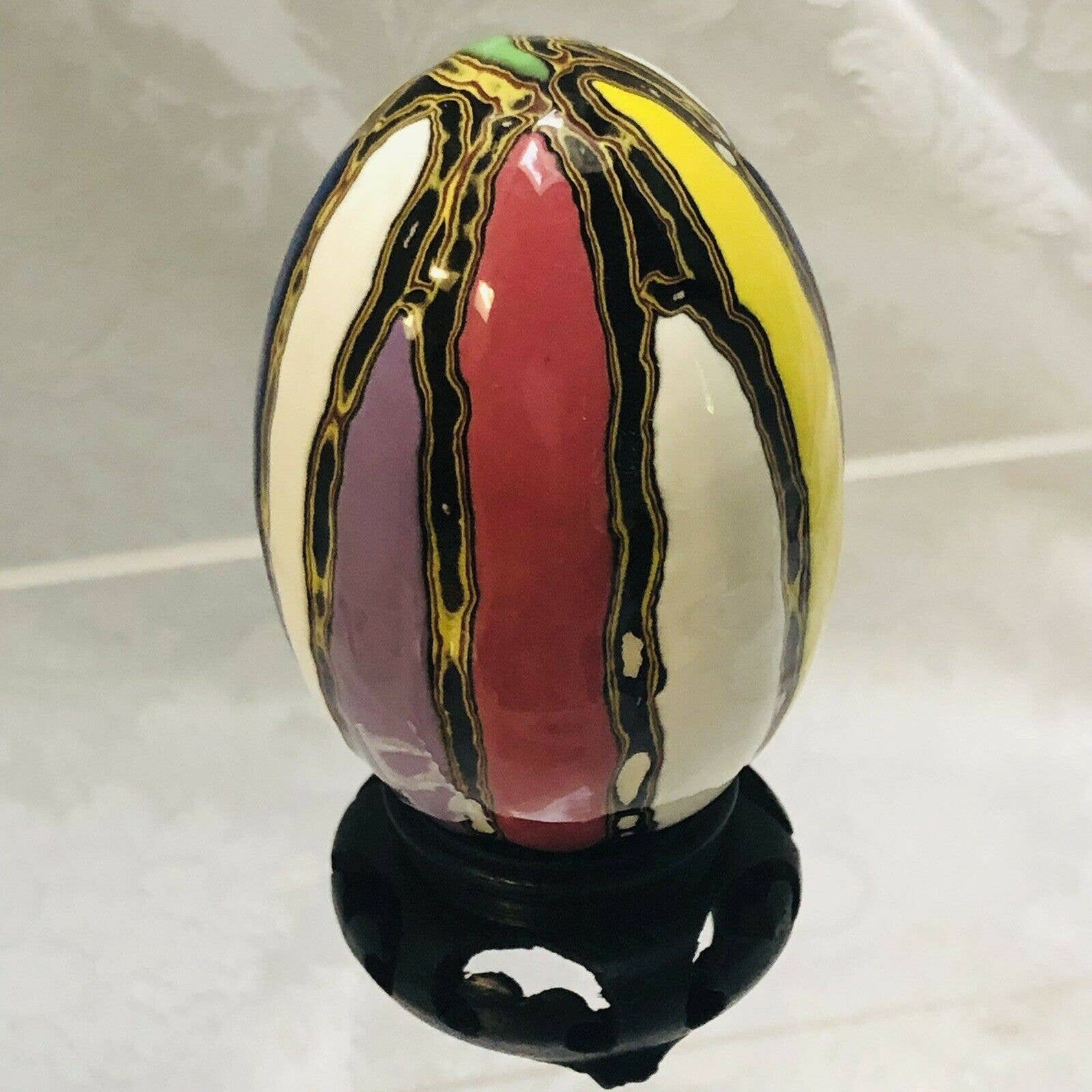 Porcelain Enamel Collectible Egg Vivid Colors Blue Green Red Yellow