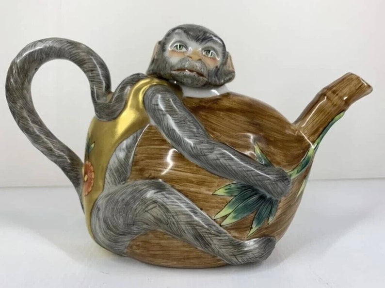 Porcelaine De Paris Monkey Teapot C. 20th Century Polychrome Etsy