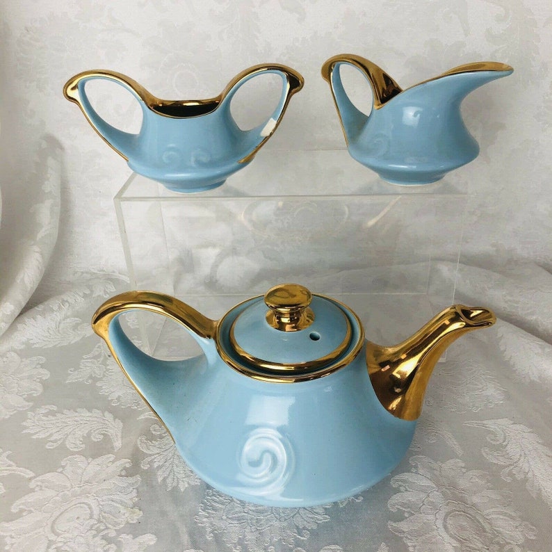 22 kt Gold Aqua Tea Set Vintage Pearl China Co Mid Century MCM Etsy