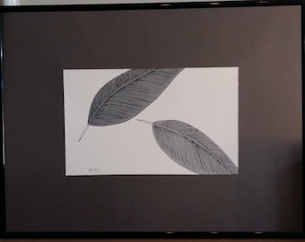 Original framed acrylic painting of feathers 'Partially grey'