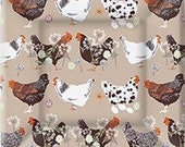 Hens Square Dinner Plates, Farm Party, Set of 8 Plates