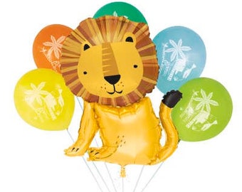 Animal Safari Party Balloon Bouquet, 6 piece set, Jungle Baby Shower, Jungle Birthday