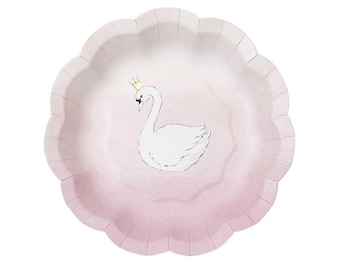 CLOSEOUT!! 50% OFF Pastel Swan Princess Dessert Plates, Swan Party, Set of 12 plates