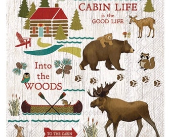 Cabin Life Cocktail Napkins, The Great Outdoors, Wildlife, Set of 20 napkins