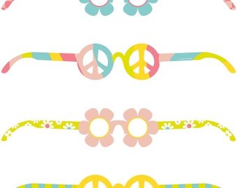 Flower Power Paper Party Glasses, Set of 4, Groovy, Peace, Birthday Vibes