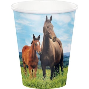 Horse And Pony 9 oz. Cups, Set of 8, Cowboy or Cowgirl Birthday Party, Farm Animal Party