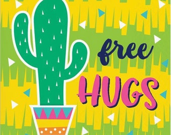 Fiesta Cactus Fun Beverage Napkins - Free Hugs 16 Count, Taco Party, Taco Theme, 5”x5”, Fiesta Theme