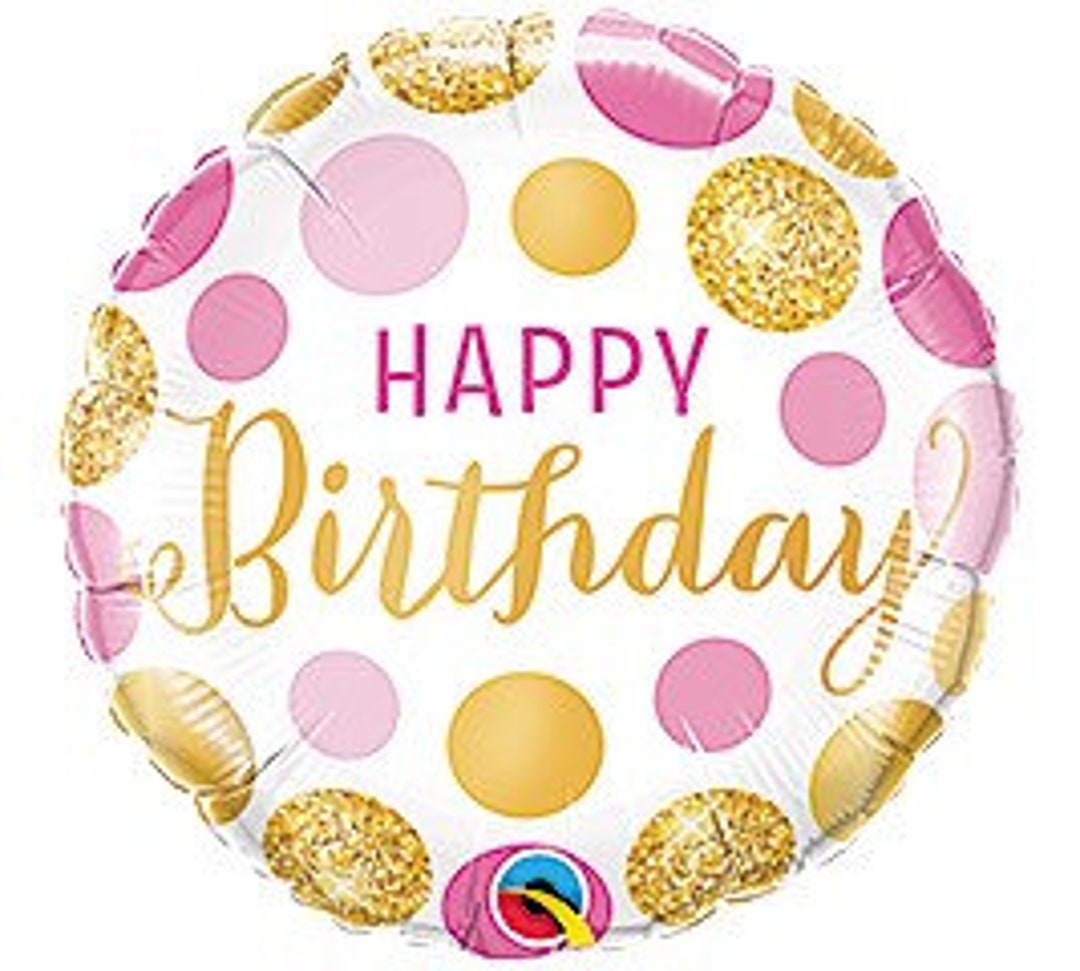 18 Pink and Gold Happy Birthday Balloon, Birthday Party Balloon, Gold