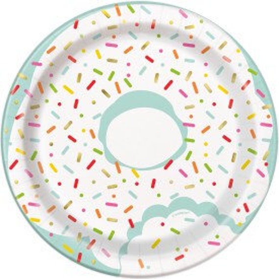 Donut Party Dessert Plates, Set of 8, Donut Birthday